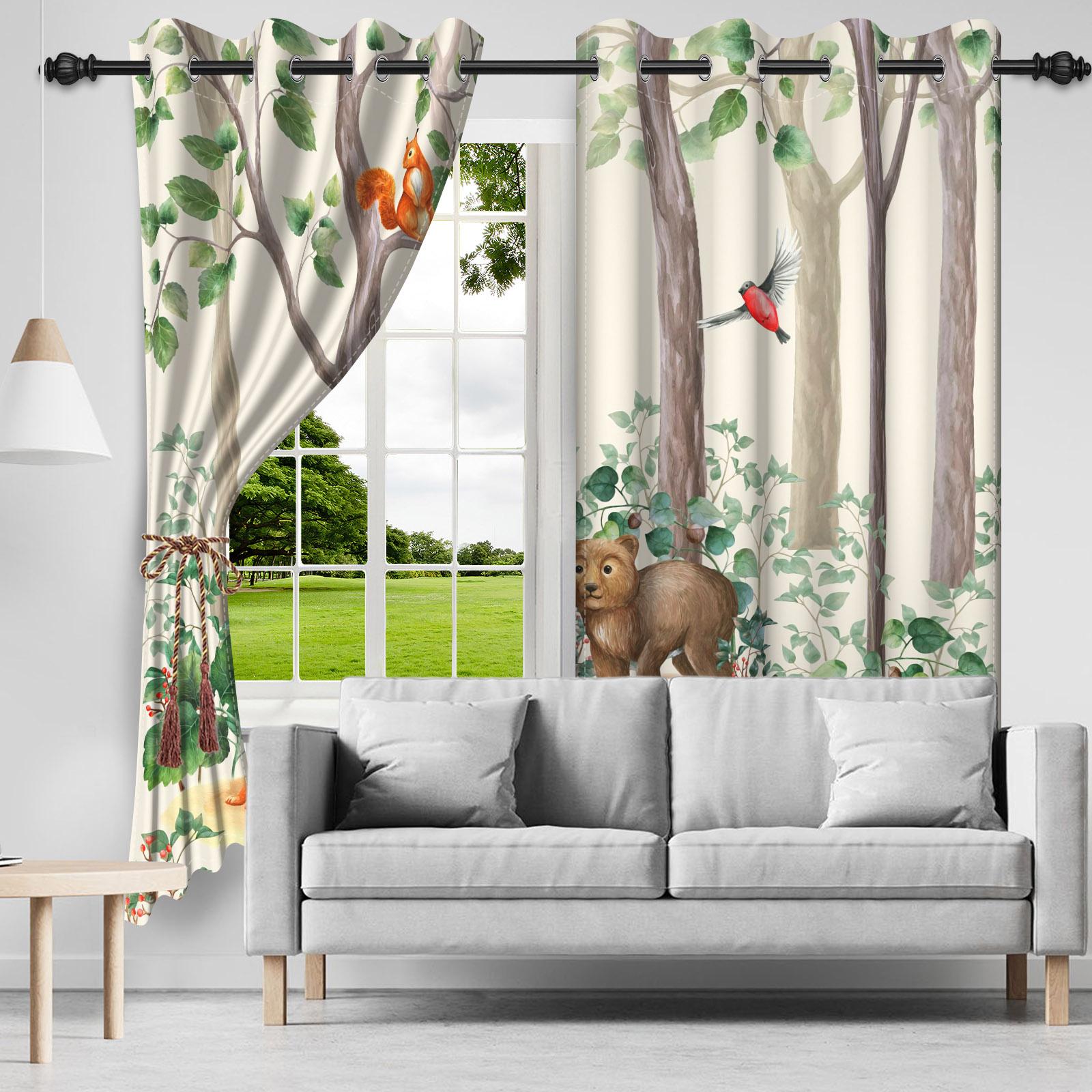 

Акварельные шторы с динозаврами, милые шторы с принтом животных для детской спальни, забавный декор, шторы для окон с люверсами, светонепроницаемые 53x115cm 2pcs&Grommet Top