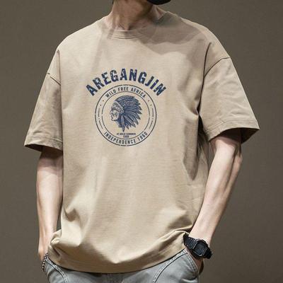 Indian Head Pure Cotton Mens T-shirt O-neck Half Sleeves Casual Loose Tee Man Hip Hop Pullover Shirt