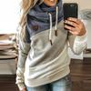 Women Leopard Print Patchwork Hoodie Drawstring Turtleneck Hooded Pullover Sweatshirt