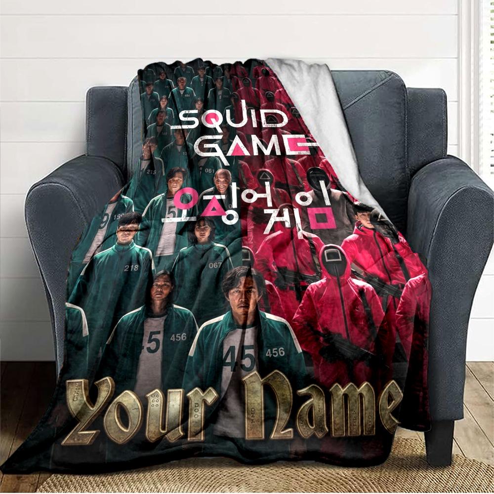 Name Custom Squid game Print Flannel Blanket High Quality Warm Comfortable Cover for All Seasons Perfect for Gifts Home Decor