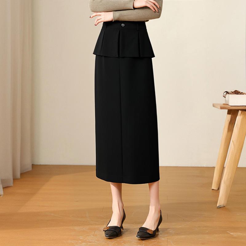 Fei Meng Yi Women s Black Hemmed Midi Skirt - Elegant, Slimming, Professional, Hip-Hugging Winter Design 2XL чёрный