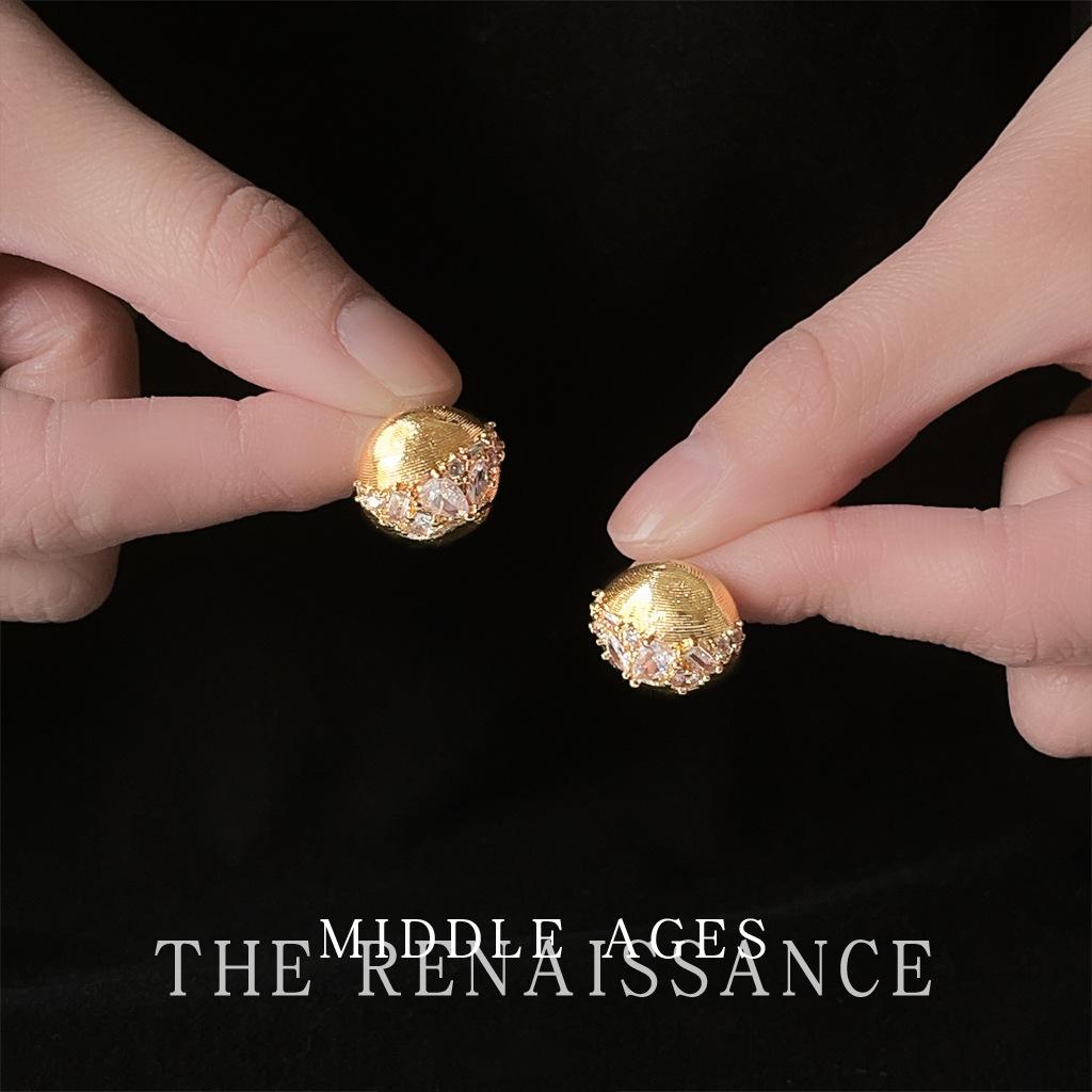 Water drop zircon geometric round earrings design sense stud earrings French retro earrings