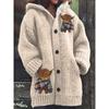 Damen Strickjacke mit Kapuze 3D Tierdruck Einreiher Langarm Mantel mit Taschen