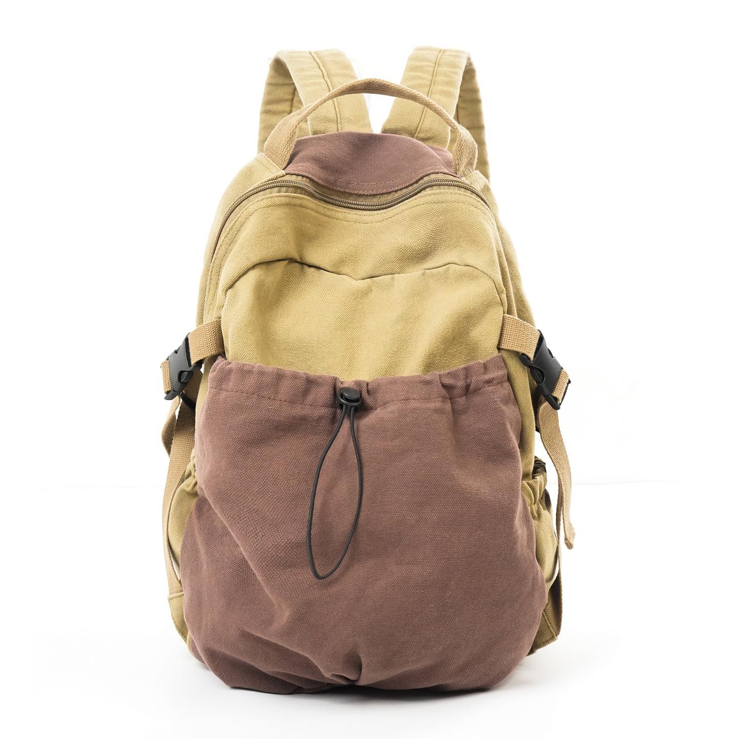 

Casual simple wind-washed canvas backpack men s junior high school high school student schoolbag leisure trend travel backpack women хаки
