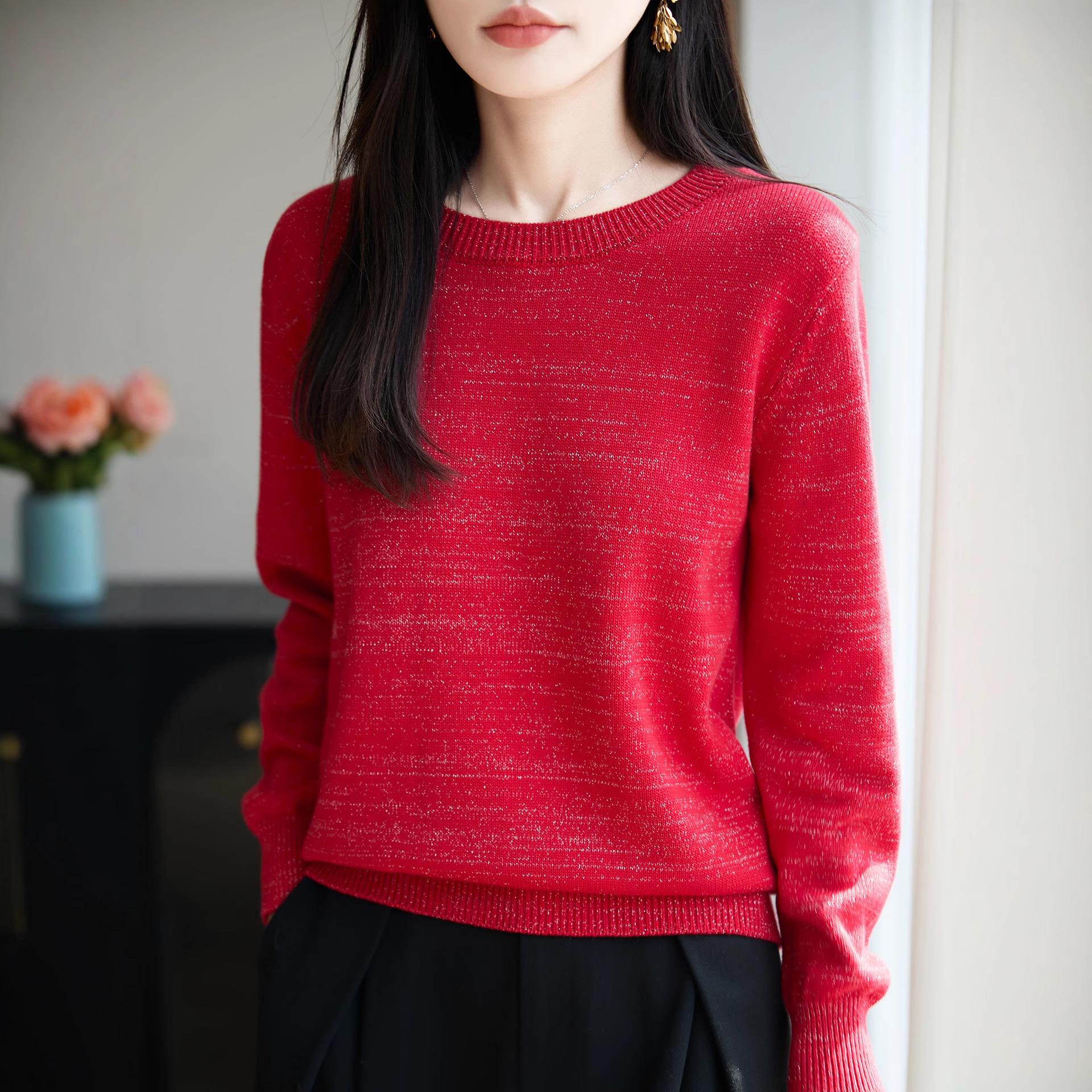 

Базовый вязаный свитер с длинным рукавом для женщин, толстый, с круглым вырезом, теплый, свободный и простой свитер XXL красный