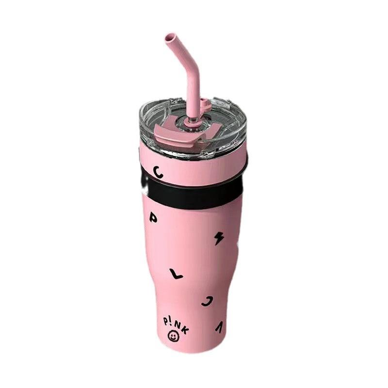 1.2L Dual - Drink Insulated Tumbler, Sweet - Cool Black - Pink Large - Capacity Portable Straw Cup With Handle And Straw