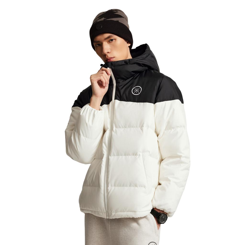 Li Ning Wade Series Windproof Water-Repellent Hooded Logo Color-Block Down Jacket Men outerwear AYMV065-2