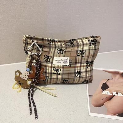 Trousse de Voyage Maquillage & Cosmétiques à Carreaux avec Nœud - Collection Automne/Hiver