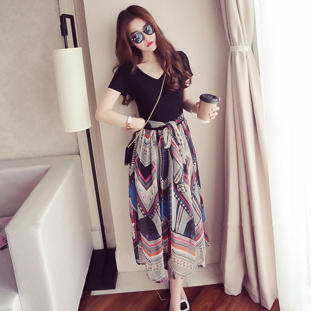 Korean Fashion Chiffon V Neck Maxi Dresses Women Floral Long Dresses