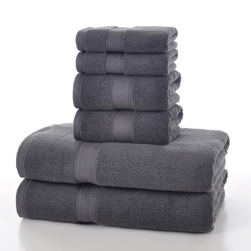 Customization Solid Color Nonwoven Dobby Cotton Towel Set 6 Absorbent Eco-Friendly Quick Drying Hand/Face Towels for Home Hotel