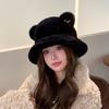 Cute Plush Ears Bucket Hat Women Winter Warm Faux Fur Basin Hat Fashion Casual Outdoor Fisherman Cap
