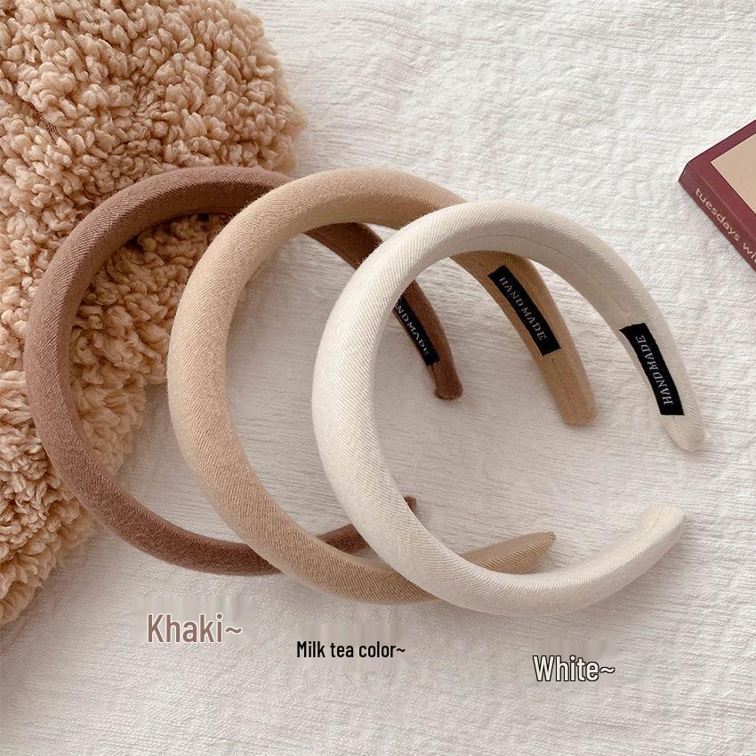 Retro French Milk Coffee Wide Brim Headband for Women - Sponge High Forehead & Face Washing Hair Accessory, Autumn Winter