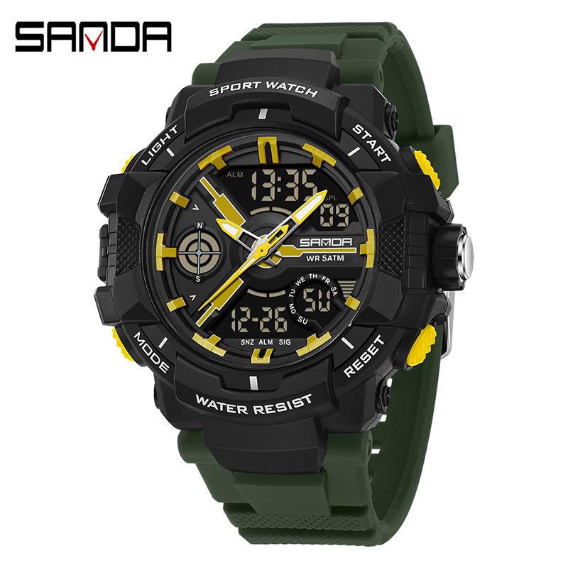 Sanda Çok Fonksiyonlu Kronograf Su Geçirmez Spor Saati Gençler için Çift Ekranlı