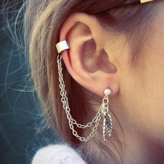 New European & American Street Style Leaf Tassel Dangle Earrings for Women