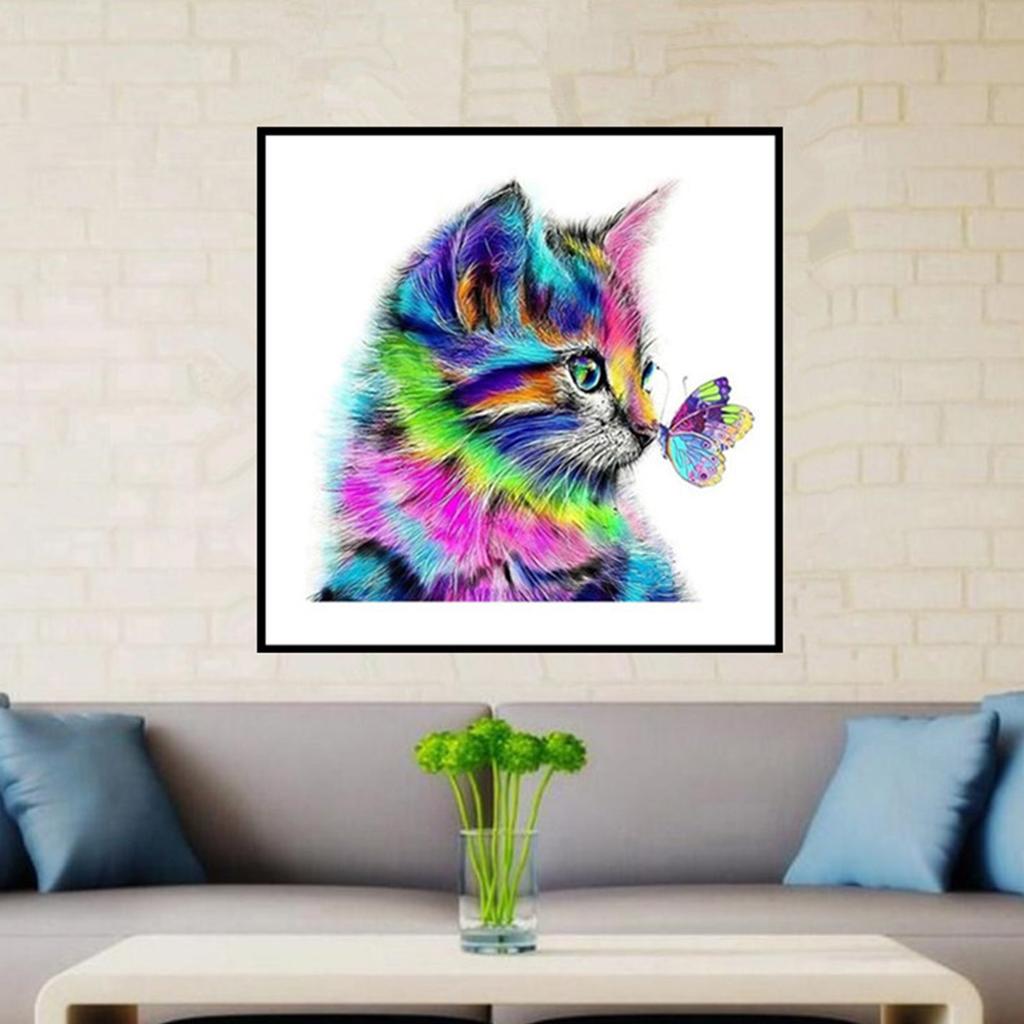5D Cat Rhinestone Painting Multipurpose Vibrant Colors Cute Cat DIY Rhinestone Painting for Home Gifts