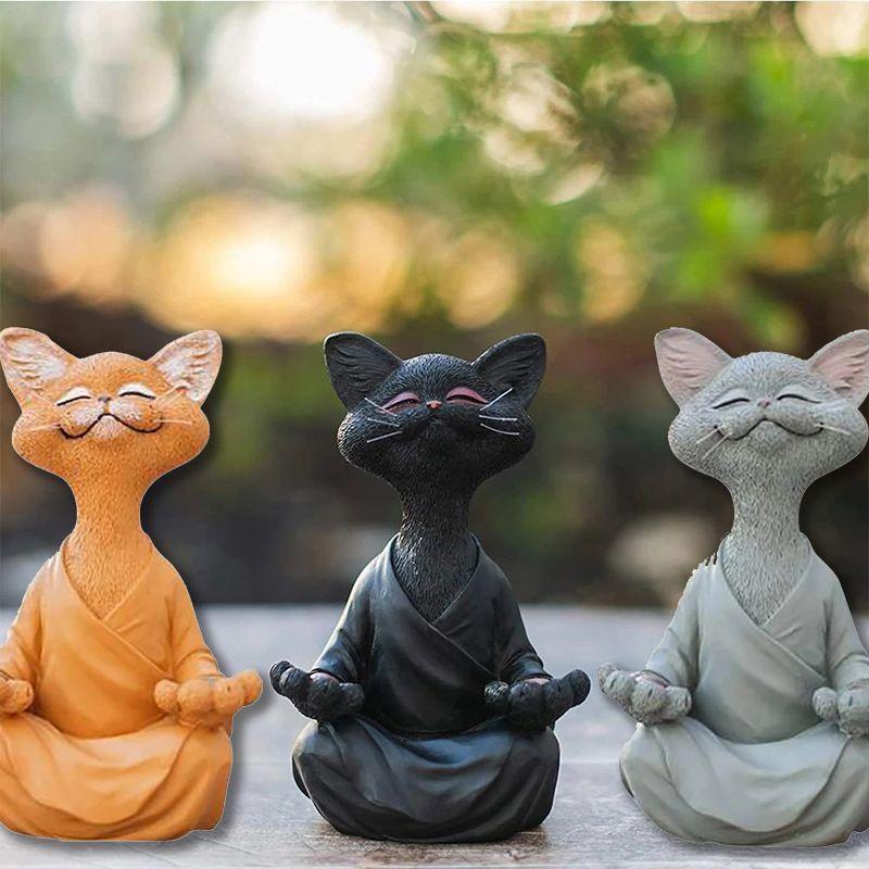 Cat Whimsical Buddha Figurine Meditation Yoga Collectible Home Decor Lover Gifts