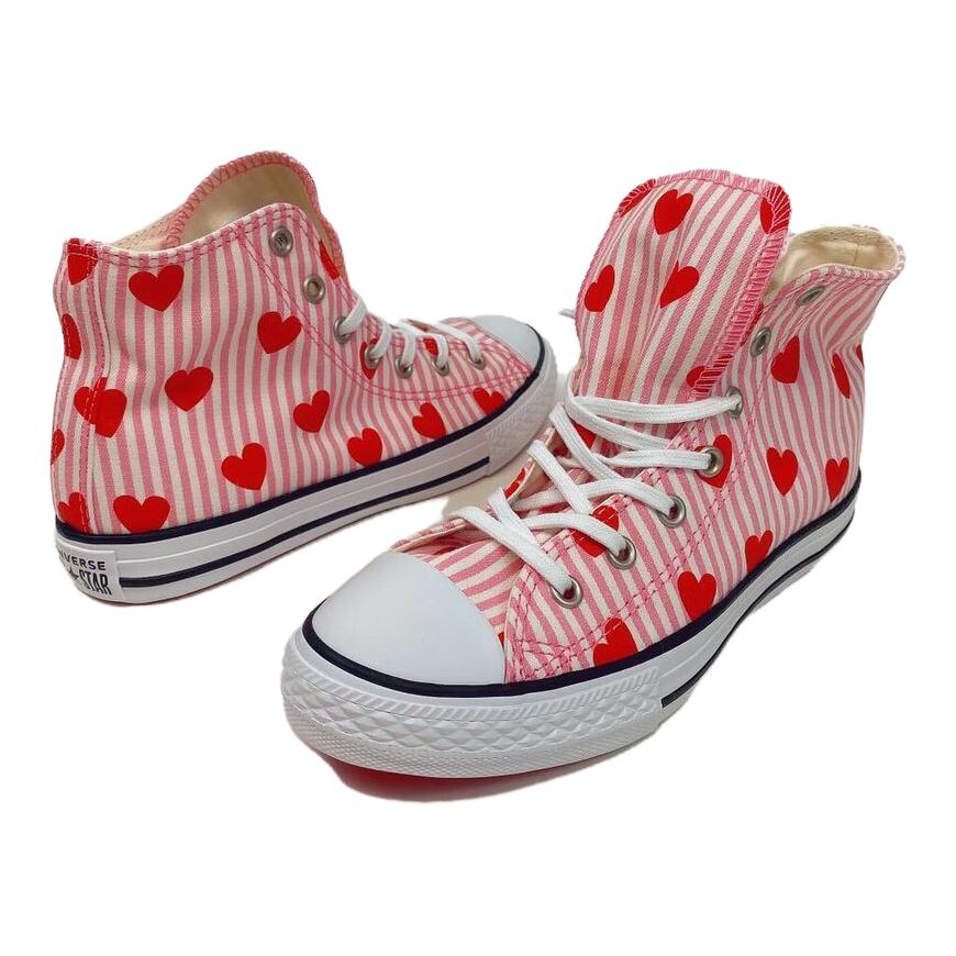 Converse Komfortable Allsidige Høye Lerretssko Barnesko Rosa Stripete Hjerte 663993C