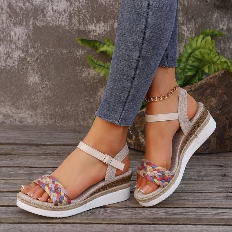 Fashion Women Sandals Peep Toe 2025 Summer Fashion Outdoor Sandal Women Buckle Strap Platform New Wedges High Heels Sandalias De Mujer