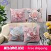 Home Decor Pink Roses Butterflies Pillow Covers Pattern Cushion Cover Suitable For Sofa Bedroom Car Pillow Cover