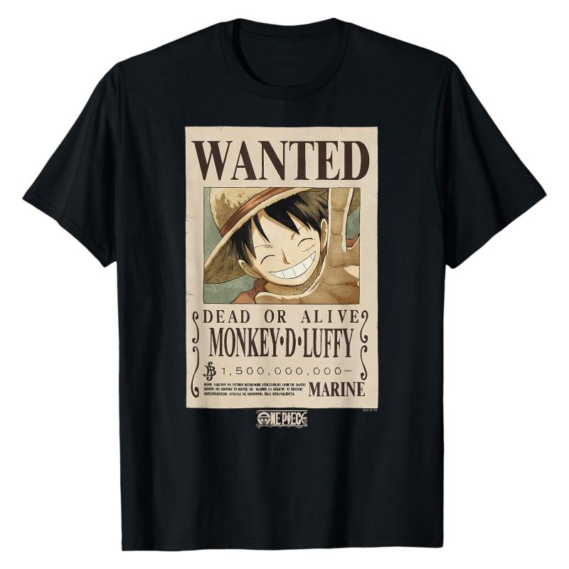 Luffy Wanted Poster One Piece TShirt Bounty Notice Graphic Print Crew Neck Soft 100 Cotton High Quality Casual Daily Wear Tops