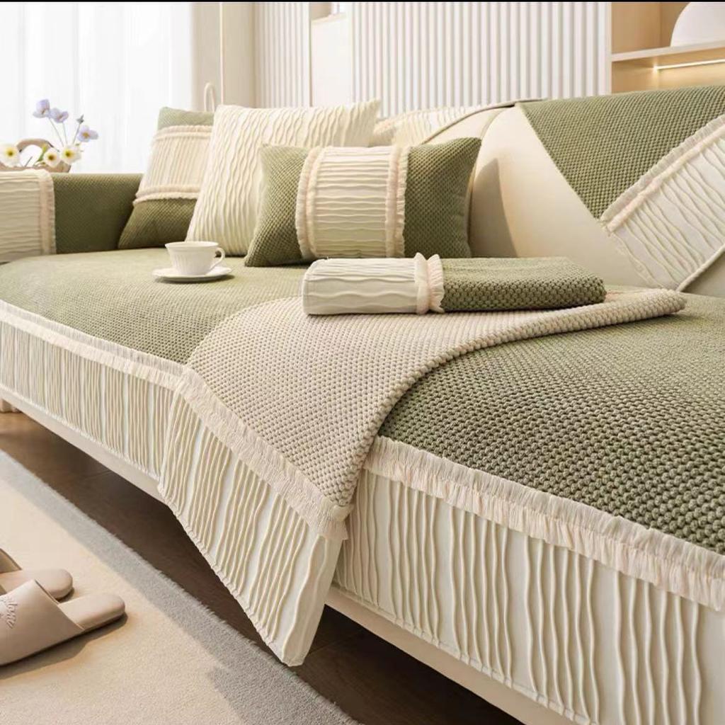 Cream Style Sofa Cushion New Four-season Leather Sofa Cover with Cloth Towel Anti-slip Seat Cushion
