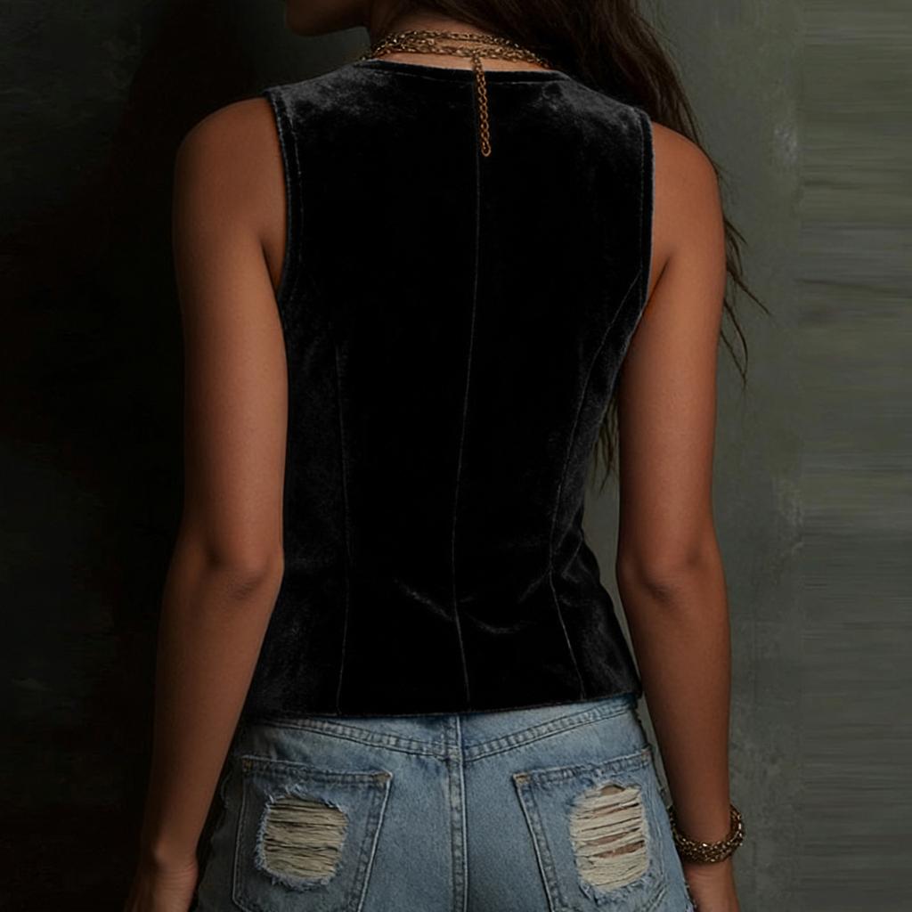 VEZFAA Blusas y camisas con cuello en V sin mangas con estampado de Color sólido informal de moda para mujer