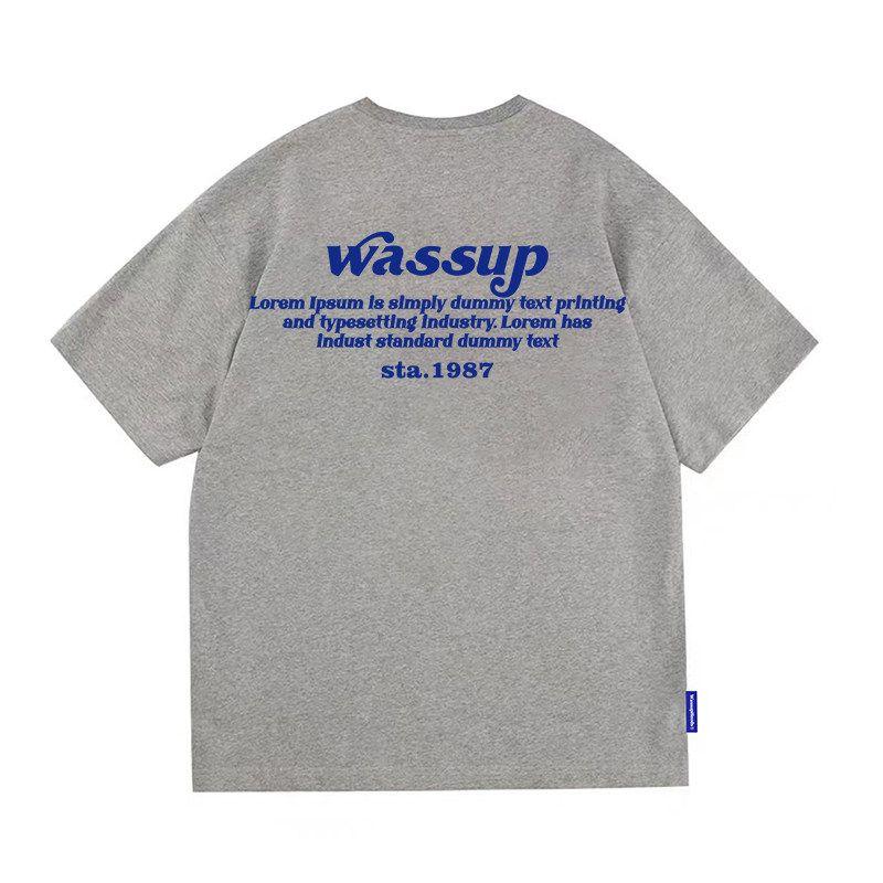 Wassup Heods American-Style Heavy Letter T-Shirt for Men, Summer 2024 New Trendy Brand, Loose Short-Sleeve for Couples