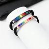Rainbow Pride Bracelets for Gay Lesbian,Waterproof Rainbow Flag Stainless Steel Long Bar Leather Wristband,LGBTQ Pride Month
