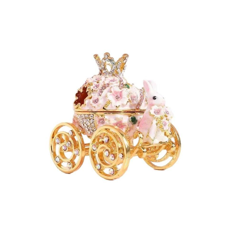 Bunny Pumpkin Carriage Crown Ring Holder Mini Size Metal Enamel Jewelry Box  Wedding Proposal Gift