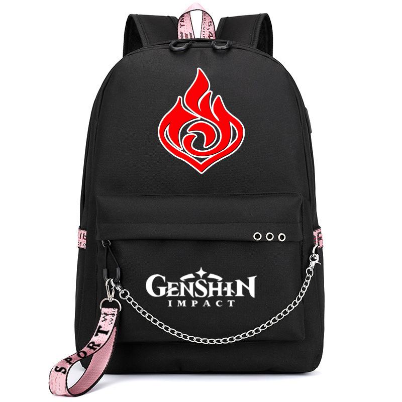 Batoh Anime Genshin Impact Usb Port Školní taška 3D vzor Batoh Student Teenagers Školní kniha Cestovní Laptop Mochilas