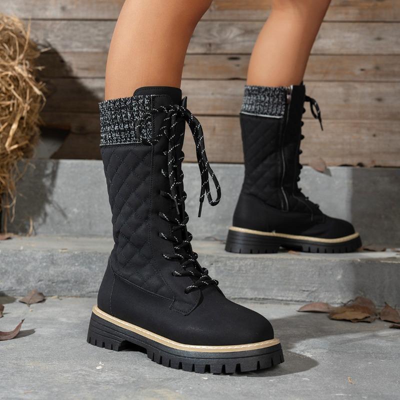 Large-size Boots - New Style Platform Shoes with Mid-calf Height, Lace-up Shoes