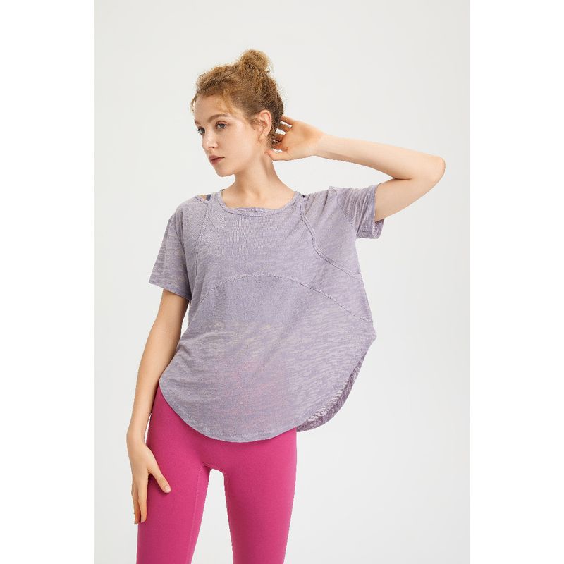 

Summer New Yoga Wear Short Sleeve Women s Breathable Quick-Drying Exercise Top Loose Workout Blouse Training Running T-shirt Gray purple M (recommended 50.00 kg-55.00 kg