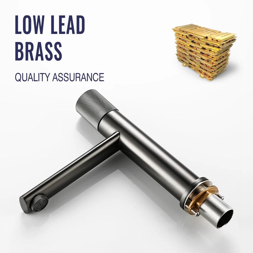 Knurled Faucet Matte Gold Basin Faucet Bathroom Tap Single Handle Hot and Cold Sink Faucet Knurled Mixer Brass Material