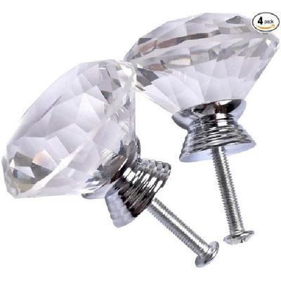 4 Pack 40 Mm Diamond Shaped Glass Crystal Knobs with 3 Size Screws for Cabine
