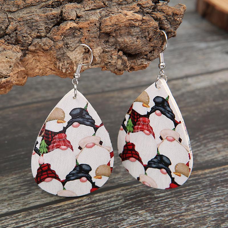 European and American Double-Sided Santa Claus PU Earrings - Christmas Pattern