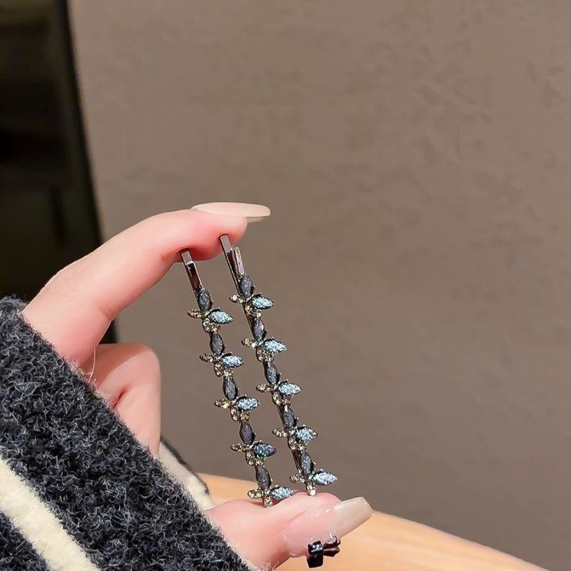 2Pcs Cute And Sweet Women'S Bangs Side Clip Super Fairy Rhinestone Butterfly Hairpins Korean Style Hair Clip Headdress