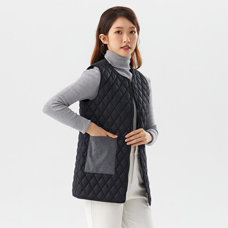 Autumn and Winter Women's Mid-length Cotton Vest Warm Zipper Pockets In The Youth Vests Fashionable and Warm Girlfriends' Wear