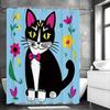 Cartoon Black Cat Floral Shower Curtain, Bathroom Decorative Shower Curtain, Waterproof Shower Curtain with Hooks