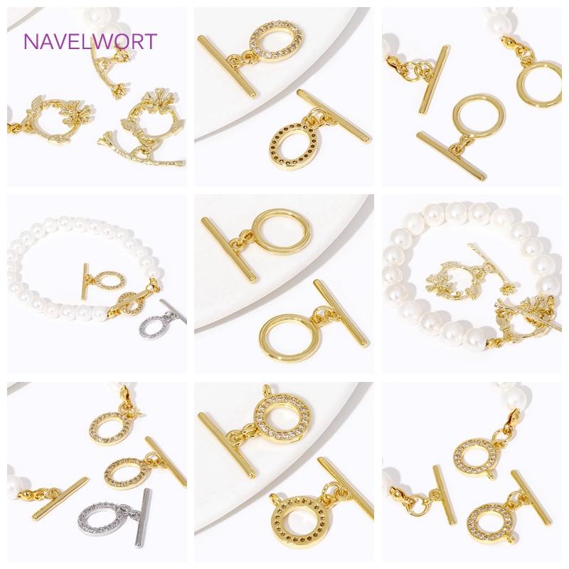 18K Gold Plated Round OT Clasp Connectors,Brass End Beads Toggle Clasps For Jewelry Making DIY Jewellery Findings Accessories