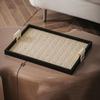 Rectangle Woven Leather Storage Tray Handmade Jewelry Display Plate Leather Wooden Tray  Water Cup