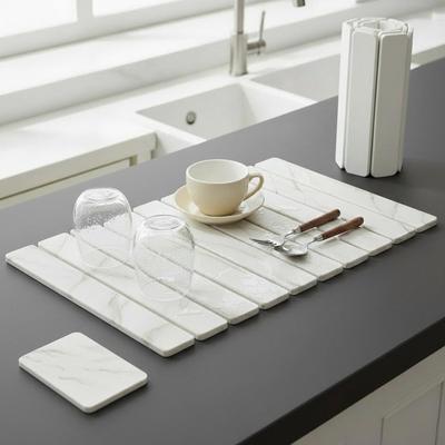 Large Diatomite Drying Mat for Dishes, 24x16 Inch Foldable Non-Slip Kitchen Counter Mat, Fast Absorbing & Antibacterial Sink Pad