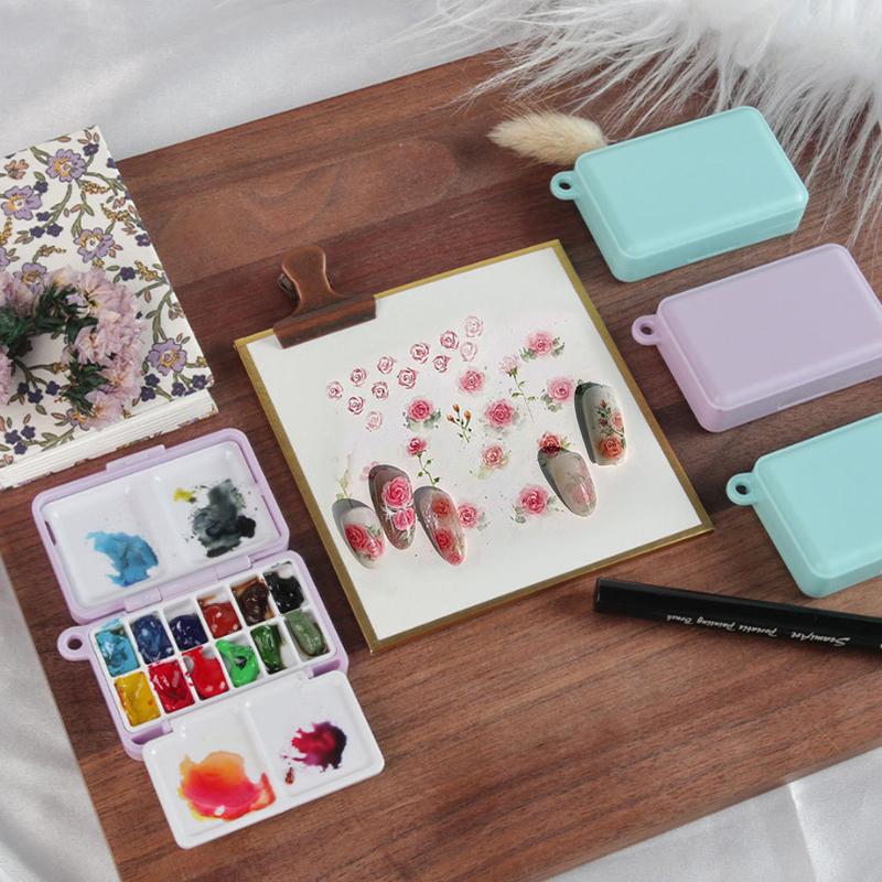 Portable Travel Watercolor Plastic 12/24 Grids Painting Box With Palette Half Pan Mini Paint Storage Case For Art Supplies
