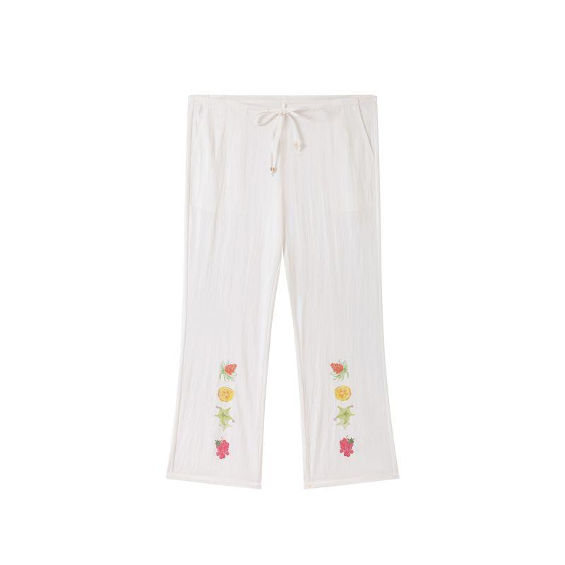 

Thelight Summer Fruit Print Daily Casual Pants Women White Trousers Sports Holiday Style Light and Comfortable White L
