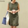 ZANZEA Women Casual Round Neck Solid Color Sleeveless Dress