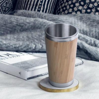 Bamboo Coffee Cup Stainless Steel Coffee Travel Mug with Leak-Proof Cover Insulated Coffee Cup Reusa