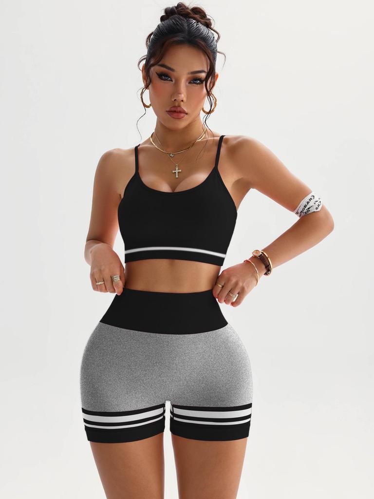 Women's Seamless Colorblock Yoga Set: Shockproof Sports Bra & Hip-Lifting Fitness Shorts