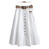 2024 Spring/Summer Korean Style Elastic High Waist A-Line Midi Skirt with Large Pockets and Slit