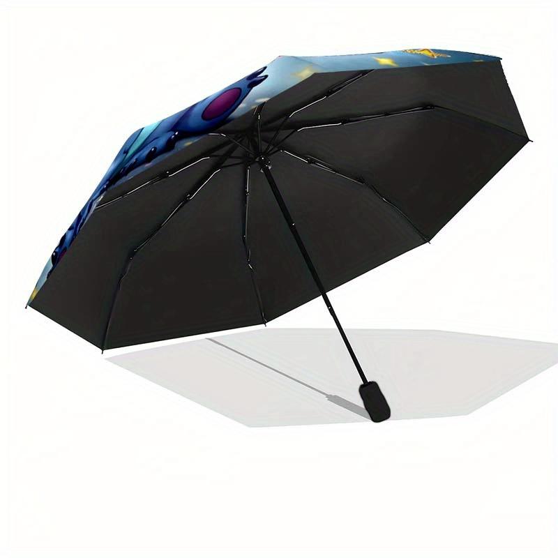 Disney Stitch Automatic Open/Close Umbrella - UV Protection Cute Umbrella with Cute Stitch Design, Portable 3-Fold Compact Umbrella