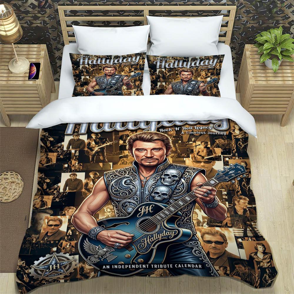 3D Johnny Hallyday bedruckte Bettwäsche-Sets exquisites Bettwaren-Set Bettbezug Steppbett-Set Bettwäsche-Set Luxus Geburtstagsgeschenk