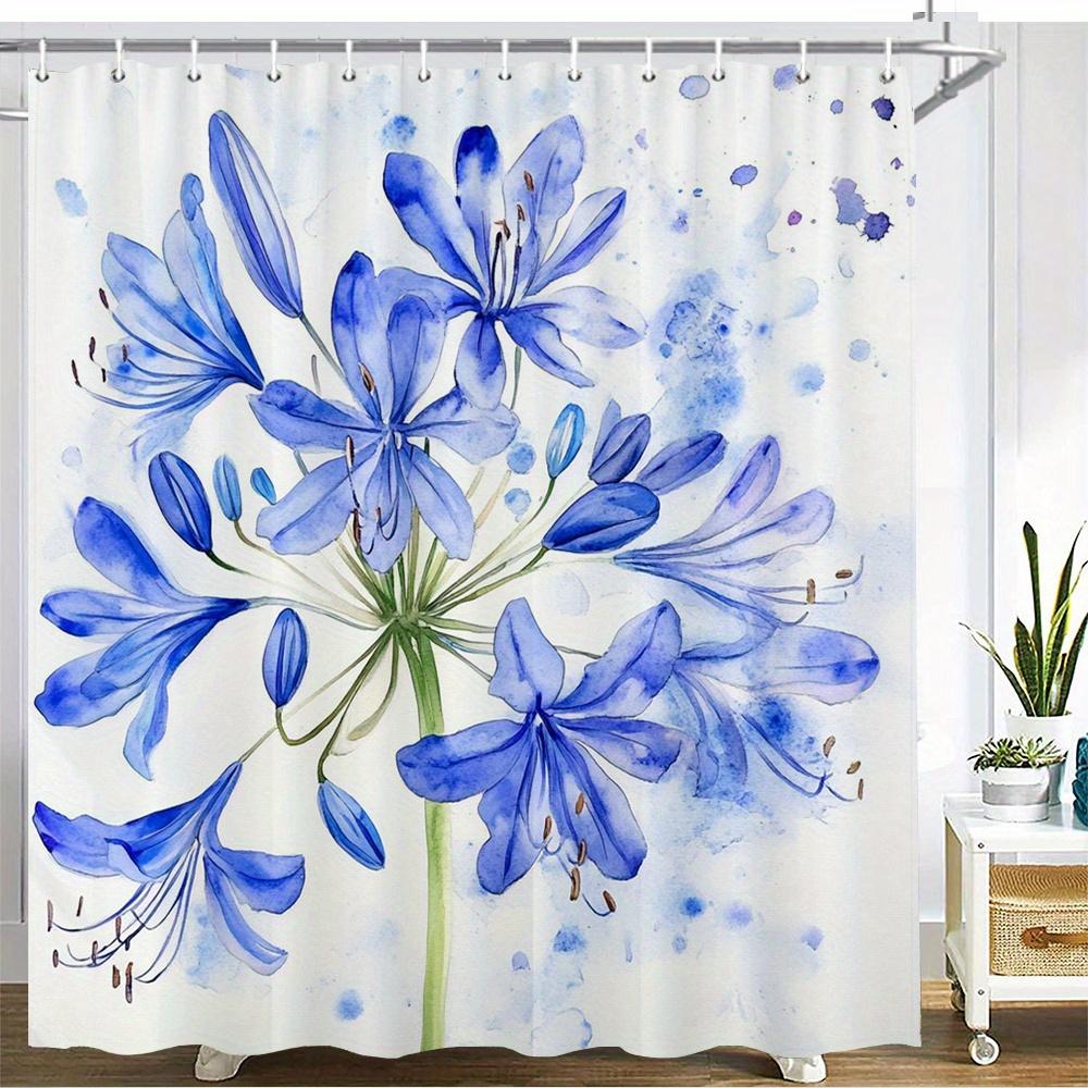 

Watercolor Agapanthus Shower Curtain – Blue Floral Print, 2D Flat, 12 Hooks, 70.8×70.8 In, Polyester, Machine Washable W60H190(CM)-1 Pcs
